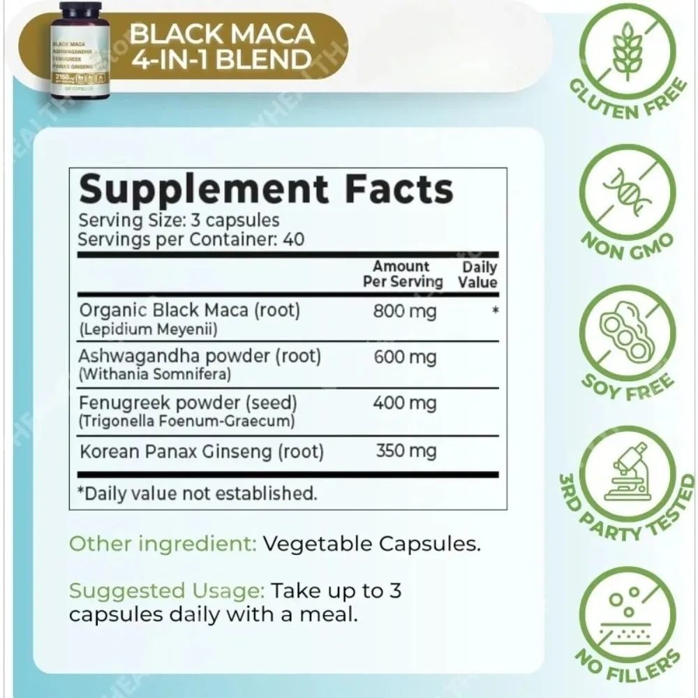 4-in-1 Organic Black Maca Root - Valerian Root Capsule recension och pris